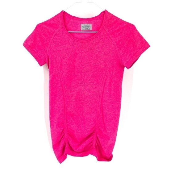 Athleta Fastest Track Shirt Tee Seamless Ruched Top Pink 438563 - Picture 2 of 6